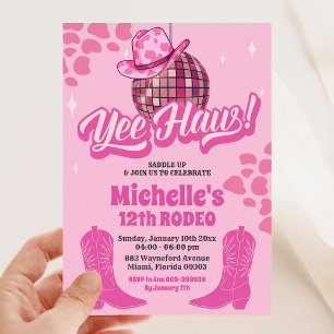 Hot Pink Disco Cowgirl yeehaw Birthday Party Einladung