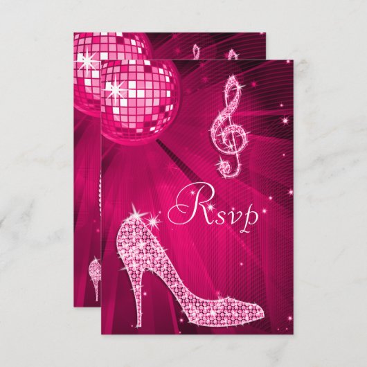 Hot Pink Diskothek Ball Sparkasse Heelse UAWG RSVP Karte (Vorne/Hinten)