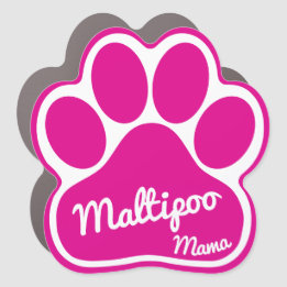 Hot Pink Dog Paw Print Car Magnet - Weiße Schrift
