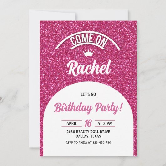 Hot Pink Doll Einladung, Fashion Doll Party Einladung (Vorderseite)