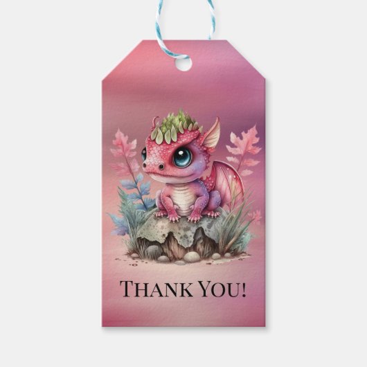 Hot Pink Dragon Girl Babydusche Danke Geschenkanhänger (Vorderseite)
