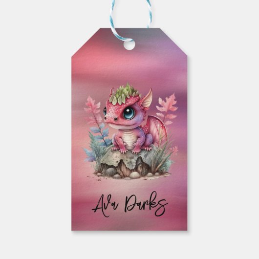 Hot Pink Dragon Girl Babydusche Danke Geschenkanhänger (Rückseite)