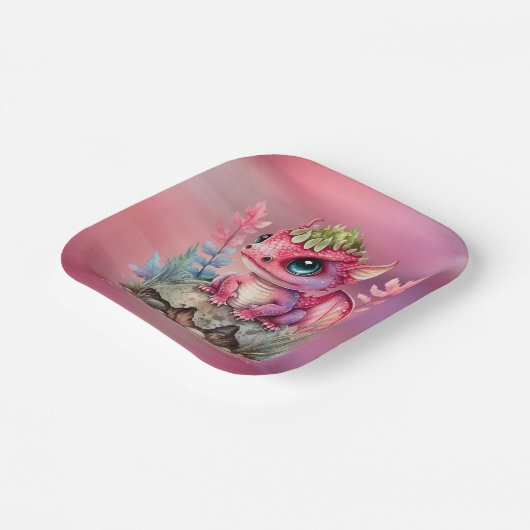 Hot Pink Dragon Girl Babydusche Pappteller (Gewinkelt)