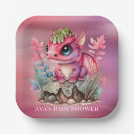 Hot Pink Dragon Girl Babydusche Pappteller