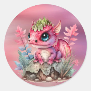 Hot Pink Dragon Girl Babydusche Runder Aufkleber