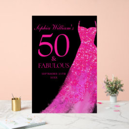 Hot Pink Dress 50 & Fabulous 50th Birthday Black Acrylschild