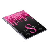 Hot-Pink-Drilling-Glitzer auf Schwarz-Monogramm Notizblock (Rechte Seite)