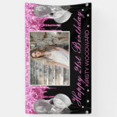 Hot Pink Driving Glitzer & Balloons Geburtstag Banner (Vertikal)