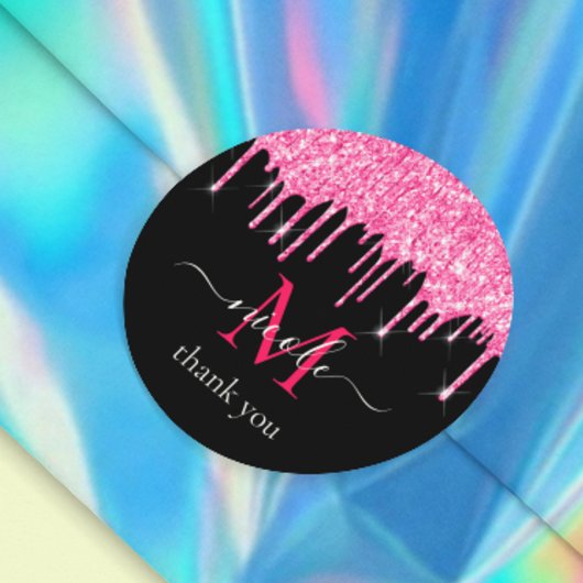 Hot-Pink-Driving-Glitzer + Black Monogram Dankesch Runder Aufkleber