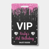 Hot Pink Driving Glitzer & Diamonds Geburtstag Ausweis (Rückseite)