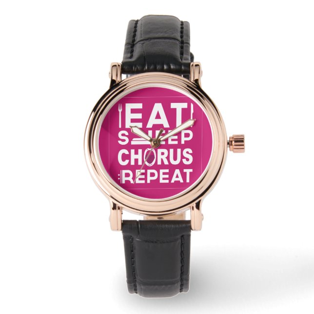 Hot Pink Eat Sleep Chorus Wiederholung Block Armbanduhr (Vorderseite)