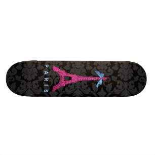 Hot Pink Eiffelturm in Imitate Glitzer Skateboard