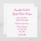 Hot Pink Elegant Calligraphy Solid White Wedding Einladung (Vorne/Hinten)