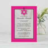 Hot Pink Elegant Fabric Bat Mitzvah Einladung (Stehend Vorderseite)