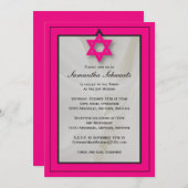 Hot Pink Elegant Fabric Bat Mitzvah Einladung (Vorne/Hinten)