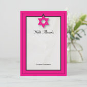 Hot Pink Elegant Fabric Bat Mitzvah Vielen Dank Dankeskarte (Stehend Vorderseite)