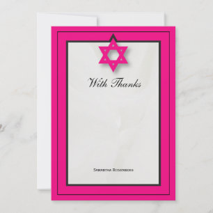 Hot Pink Elegant Fabric Bat Mitzvah Vielen Dank Dankeskarte