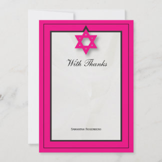 Hot Pink Elegant Fabric Bat Mitzvah Vielen Dank Dankeskarte