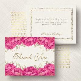 Hot Pink Elegant Floral Quinceanera Dankeskarte