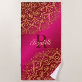 Hot Pink Elegant Mandala Monogram Summer Strandtuch