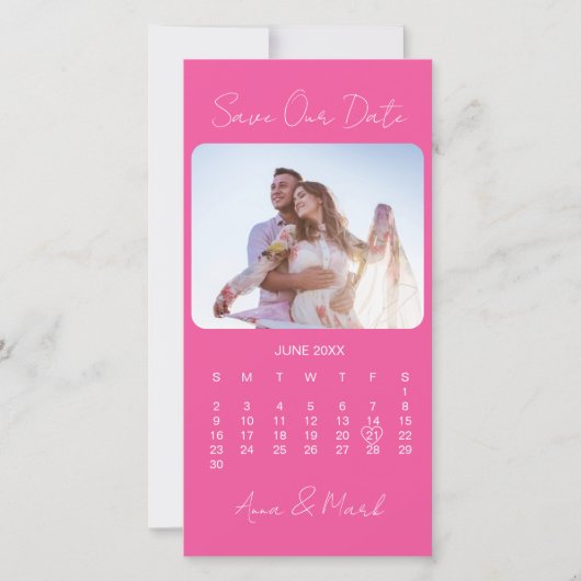 Hot Pink Elegant Minimalist Photo Calendar Save The Date (Vorderseite)