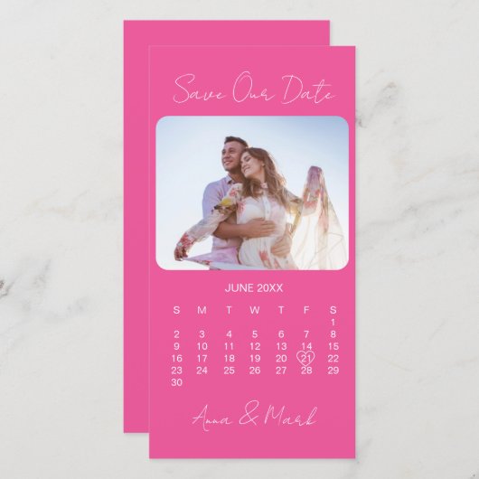 Hot Pink Elegant Minimalist Photo Calendar Save The Date (Vorne/Hinten)