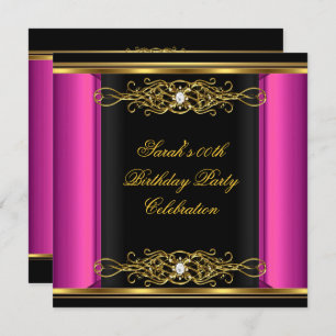 Hot Pink Elegante Geburtstagsparty Schwarzes Gold Einladung