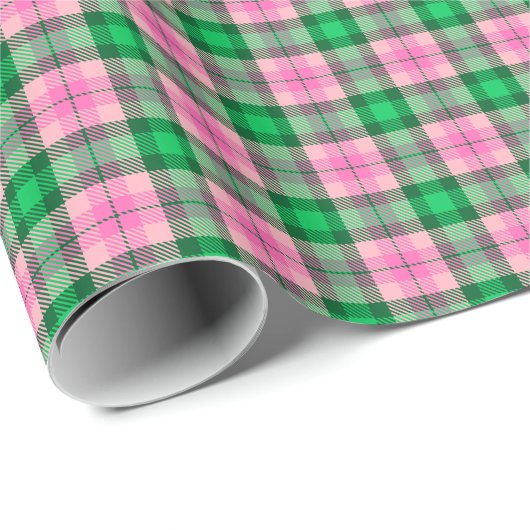 Hot Pink Emerald Forest Green Kariert Tartan Geschenkpapier (Rolleneckpunkt)