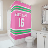 Hot Pink Emerald Green White Stripes Sports Jersey Duschvorhang (Beispiel)