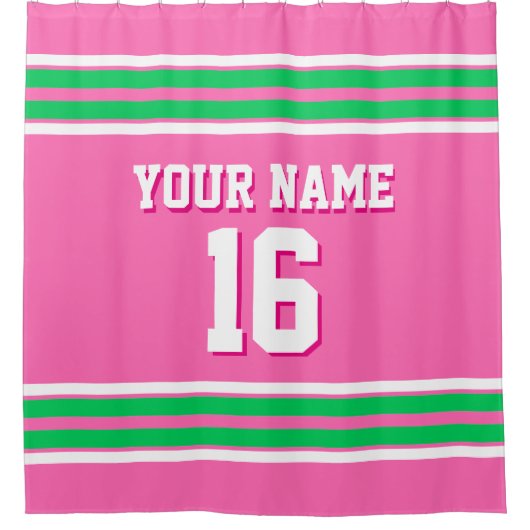 Hot Pink Emerald Green White Stripes Sports Jersey Duschvorhang (Vorderseite)