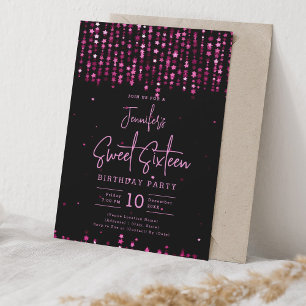 Hot Pink Falling Stars Sweet 16 Birthday Party Einladung