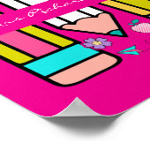 Hot Pink farbenfroh Lehrerin Cartoon Bleistift-Pos Poster (Ecke)