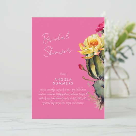 Hot Pink farbenfrohe Kaktus Bridal Dusche Einladun Einladung (Stehend Vorderseite)
