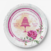 Hot Pink farbenfrohe Splash Hochzeit Pappteller (Vorderseite)