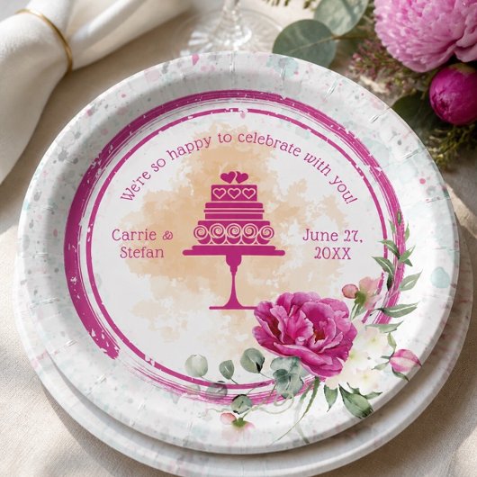 Hot Pink farbenfrohe Splash Hochzeit Pappteller