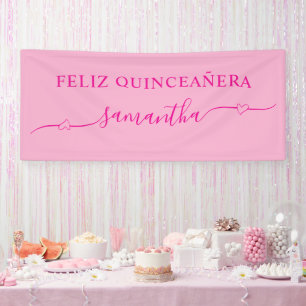 Hot Pink Feliz Quinceañera Herzschwätzname Banner