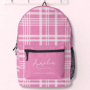 Hot Pink Feminine Typografy Name Girl Kariert Bedruckter Rucksack
