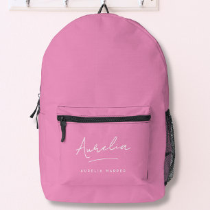 Hot Pink Feminine Typographic Mädchenschrift Name Bedruckter Rucksack