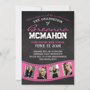 Hot Pink Filmstrip Chalkboard Grad Ankündigung