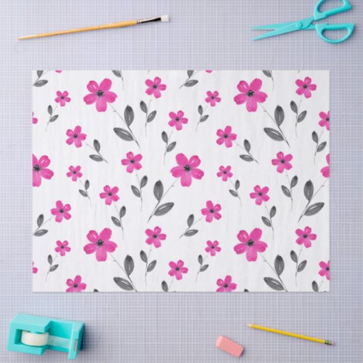 Hot Pink Five Petal Blume Muster Seidenpapier (Basteln)
