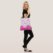 Hot Pink Five Petal Blume Muster Tasche (Am Model)