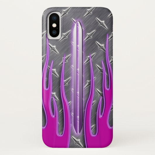 Hot Pink Flames Frisierte Auto Diamondplate Case-Mate iPhone Hülle (Rückseite)