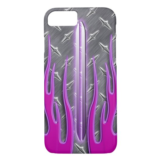 Hot Pink Flames Frisierte Auto Diamondplate Case-Mate iPhone Hülle (Rückseite)