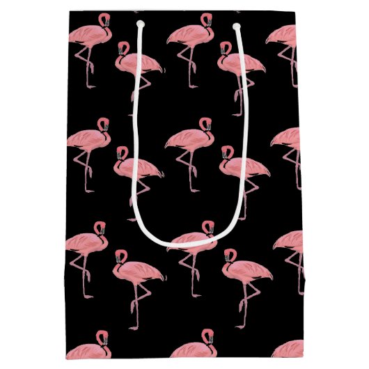 Hot Pink Flamingo Flock Tropical Design Mittlere Geschenktüte (Rückseite)