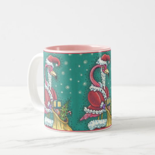 HOT PINK FLAMINGO IN FUNNY SANTA CLAUS ANZUG TASSE (Vorderseite Links)