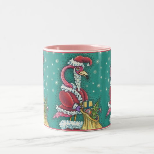 HOT PINK FLAMINGO IN FUNNY SANTA CLAUS ANZUG TASSE (Mittel)