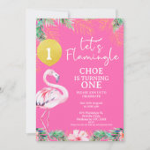 Hot Pink Flamingo Let's Flamingle 1. Geburtstag Einladung (Vorderseite)