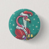 HOT PINK FLAMINGO SANTA, CHRISTMAS FERIENBUTTON BUTTON (Vorderseite)