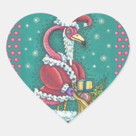 HOT PINK FLAMINGO SANTA CLAUS, CHRISTMAS STICKER