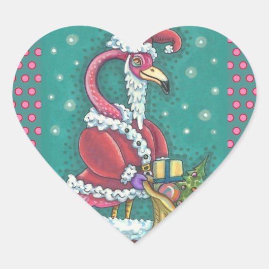 HOT PINK FLAMINGO SANTA CLAUS, CHRISTMAS STICKER (Vorderseite)